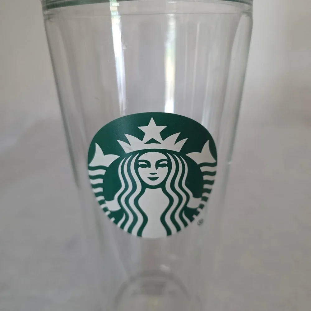 Starbucks 20oz Double Wall Glass Cold Cup Tumbler Clear Green Siren Logo RARE